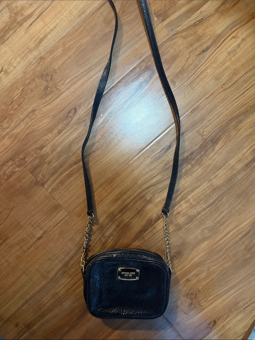 Michael Kors Black Leather Crossbody with Gold Chain Accents